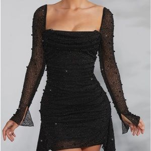 Oh polly super cute long sleeve embellished cowl dress